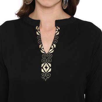 Black Color Foil Print straight Rayon kurta 5