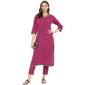 Pink Color Dyed Straight crepe Kurta Pant Set 1