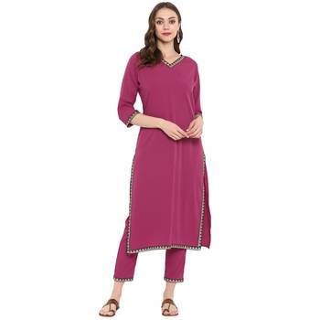 Pink Color Dyed Straight crepe Kurta Pant Set 2