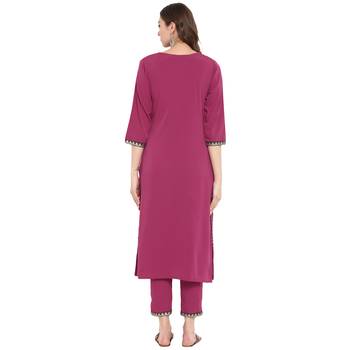 Pink Color Dyed Straight crepe Kurta Pant Set 3