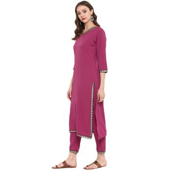 Pink Color Dyed Straight crepe Kurta Pant Set 4