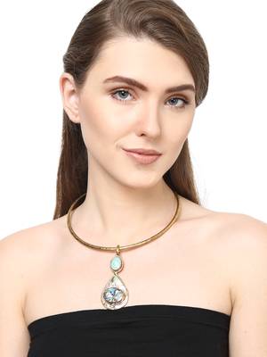 Zerokaata Pearl Drop Brass Choker Fashion Necklace 1