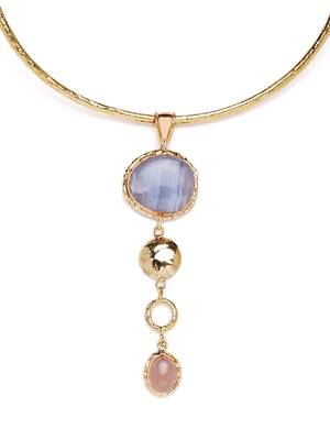 Zerokaata Gorgeous Glimpse Blue Lace Agate And Rose Quartz Fashion Trendy Choker Fashion Necklace 2