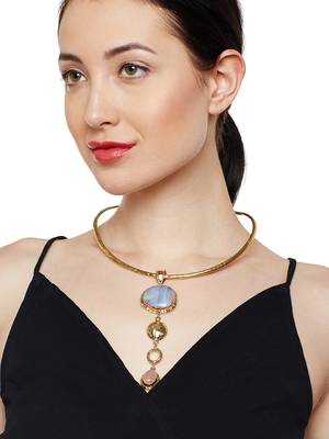 Zerokaata Gorgeous Glimpse Blue Lace Agate And Rose Quartz Fashion Trendy Choker Fashion Necklace 1