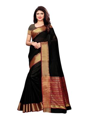 Black Woven Cotton Silk Saree With Blouse 1