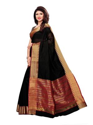 Black Woven Cotton Silk Saree With Blouse 2