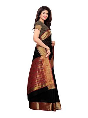 Black Woven Cotton Silk Saree With Blouse 3