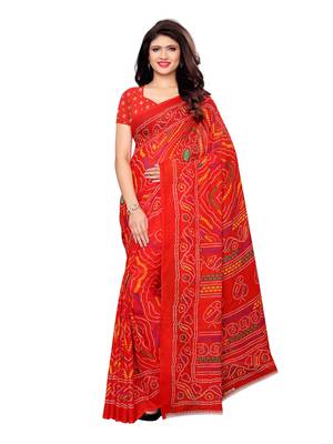 Red printed georgette saree with blouse 1