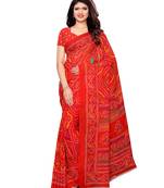 Red printed georgette saree with blouse