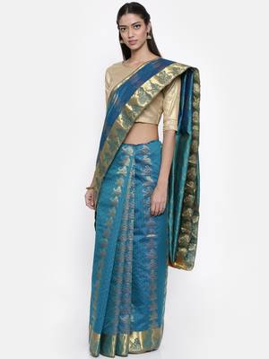 CLASSICATE from the house of The Chennai Silks Women's Blue Traditional Pure Silk Saree With Blouse 1