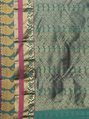 CLASSICATE from the house of The Chennai Silks Women's Green Pure Kanchipuram Silk Saree With Blouse 4