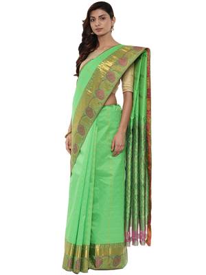 CLASSICATE from the house of The Chennai Silks Women's Green Pure Kanchipuram Silk Saree With Blouse 1