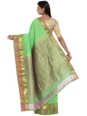 CLASSICATE from the house of The Chennai Silks Women's Green Pure Kanchipuram Silk Saree With Blouse 2