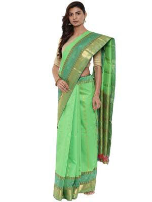 CLASSICATE from the house of The Chennai Silks Women's Green Pure Kanchipuram Silk Saree With Blouse 1