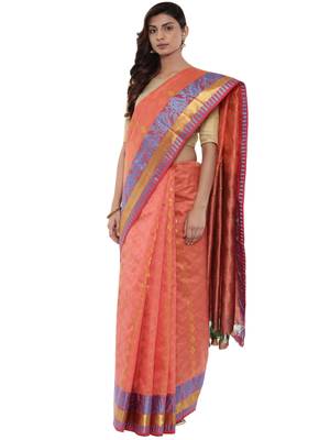CLASSICATE from the house of The Chennai Silks Women's Peach Pure Kanchipuram Silk Saree With Blouse 1