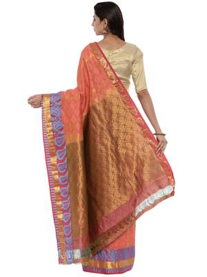 CLASSICATE from the house of The Chennai Silks Women's Peach Pure Kanchipuram Silk Saree With Blouse 2