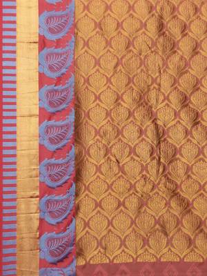 CLASSICATE from the house of The Chennai Silks Women's Peach Pure Kanchipuram Silk Saree With Blouse 4