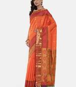 CLASSICATE from the house of The Chennai Silks Women's Orange Pure Kanchipuram Silk Saree With Blouse
