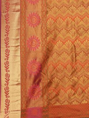 CLASSICATE from the house of The Chennai Silks Women's Orange Pure Kanchipuram Silk Saree With Blouse 4