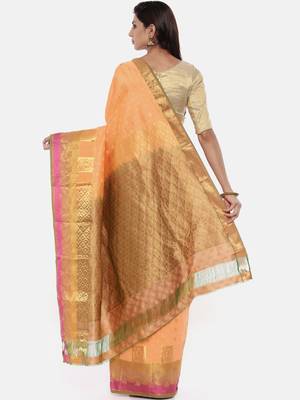 CLASSICATE from the house of The Chennai Silks Women's Orange Pure Kanchipuram Silk Saree With Blouse 2