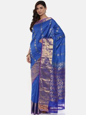 CLASSICATE from the house of The Chennai Silks Women's Blue Pure Kanchipuram Silk Saree With Blouse 1