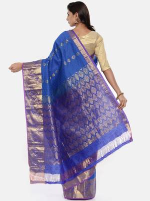 CLASSICATE from the house of The Chennai Silks Women's Blue Pure Kanchipuram Silk Saree With Blouse 2