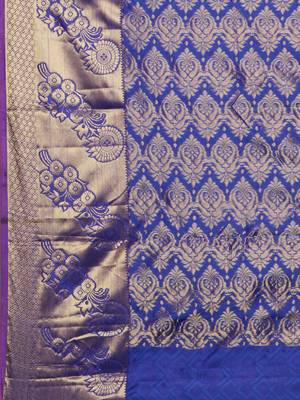 CLASSICATE from the house of The Chennai Silks Women's Blue Pure Kanchipuram Silk Saree With Blouse 4