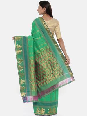 CLASSICATE from the house of The Chennai Silks Women's Green Pure Kanchipuram Silk Saree With Blouse 2