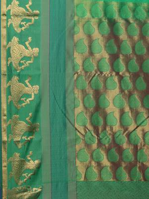 CLASSICATE from the house of The Chennai Silks Women's Green Pure Kanchipuram Silk Saree With Blouse 4