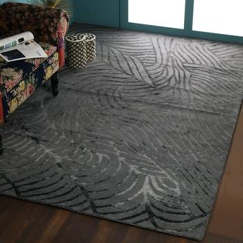 PEQURA Grey Viscose Abstract Patterned Tufted Stencil Carpet 1