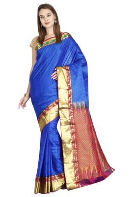 CLASSICATE from the house of The Chennai Silks Women's Blue Pure Kanchipuram Silk Saree With Blouse 1