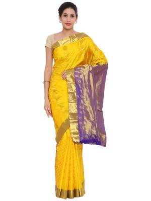 CLASSICATE from the house of The Chennai Silks Women's Yellow Pure Kanchipuram Silk Saree With Blouse 1