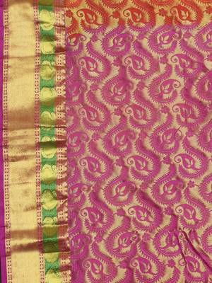 CLASSICATE from the house of The Chennai Silks Women's Orange Pure Kanchipuram Silk Saree With Blouse 2