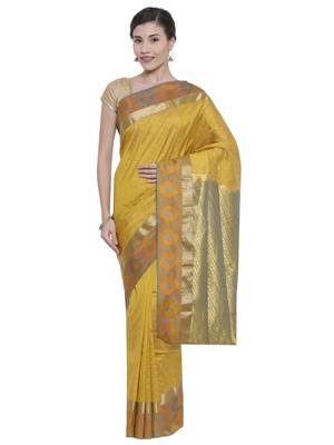 CLASSICATE from the house of The Chennai Silks Women's Mustard Traditional Pure Silk Saree With Blouse 1