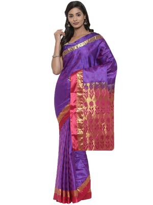 CLASSICATE from the house of The Chennai Silks Women's Blue Pure Kanchipuram Silk Saree With Blouse 1
