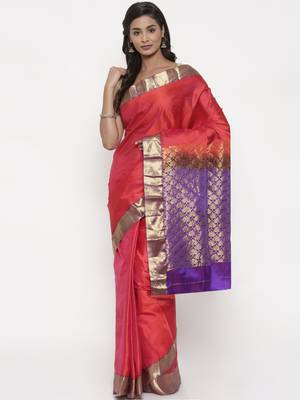 CLASSICATE from the house of The Chennai Silks Women's Red Pure Kanchipuram Silk Saree With Blouse 1