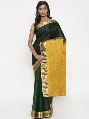 CLASSICATE from the house of The Chennai Silks Women's Green Pure Kanchipuram Silk Saree With Blouse 1