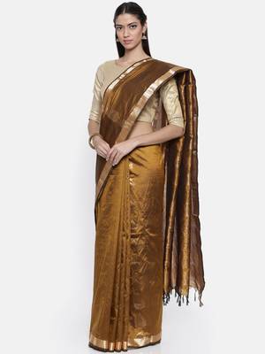 CLASSICATE from the house of The Chennai Silks Women's Gold Traditional Pure Silk Saree With Blouse 1