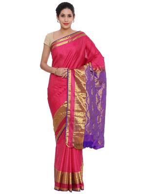 CLASSICATE from the house of The Chennai Silks Women's Pink Pure Kanchipuram Silk Saree With Blouse 1