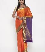 CLASSICATE from the house of The Chennai Silks Women's Orange Pure Kanchipuram Silk Saree With Blouse