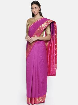CLASSICATE from the house of The Chennai Silks Women's Purple Traditional Pure Silk Saree With Blouse 1