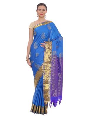 CLASSICATE from the house of The Chennai Silks Women's Blue Pure Kanchipuram Silk Saree With Blouse 1
