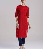 red plain cotton stitched kurti