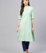 green plain cotton stitched kurti