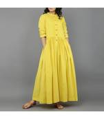 yellow plain cotton stitched kurti
