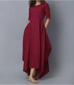 maroon plain linen stitched kurti