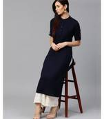 blue plain cotton stitched kurti