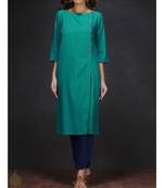 turquoise plain cotton stitched kurti