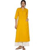 yellow plain cotton stitched kurti