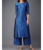 blue plain chanderi stitched kurti